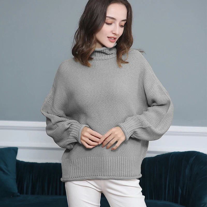 Damen Grobgestrickter Rollkragenpullover mit Ballonärmeln Drune