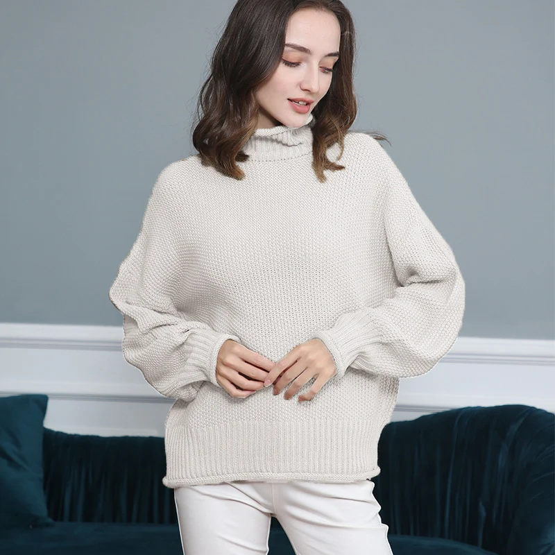 Damen Grobgestrickter Rollkragenpullover mit Ballonärmeln Drune
