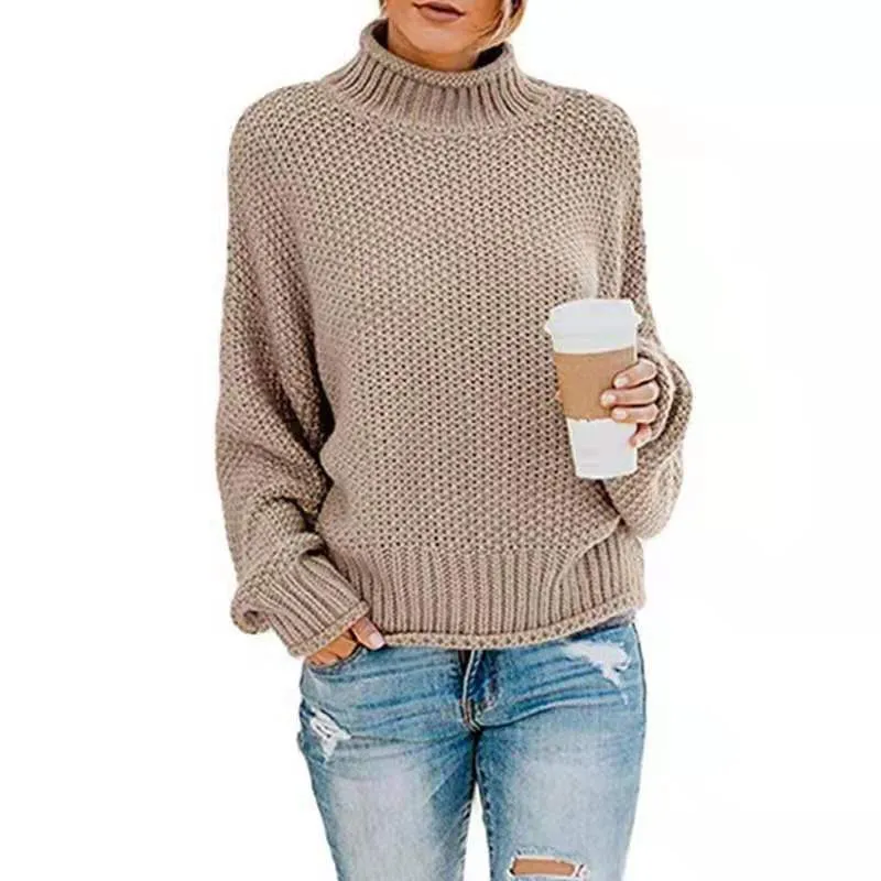 Damen Grobgestrickter Boxy-Rollkragenpullover mit strukturierter Waffeloptik und geripptem Saum Drune
