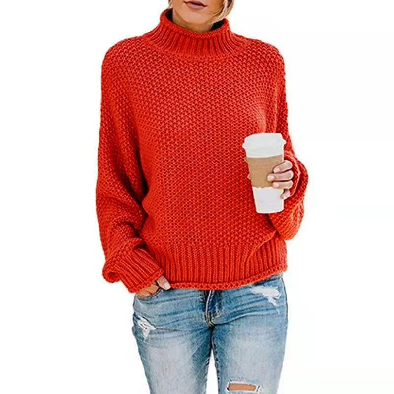 Damen Grobgestrickter Boxy-Rollkragenpullover mit strukturierter Waffeloptik und geripptem Saum Drune