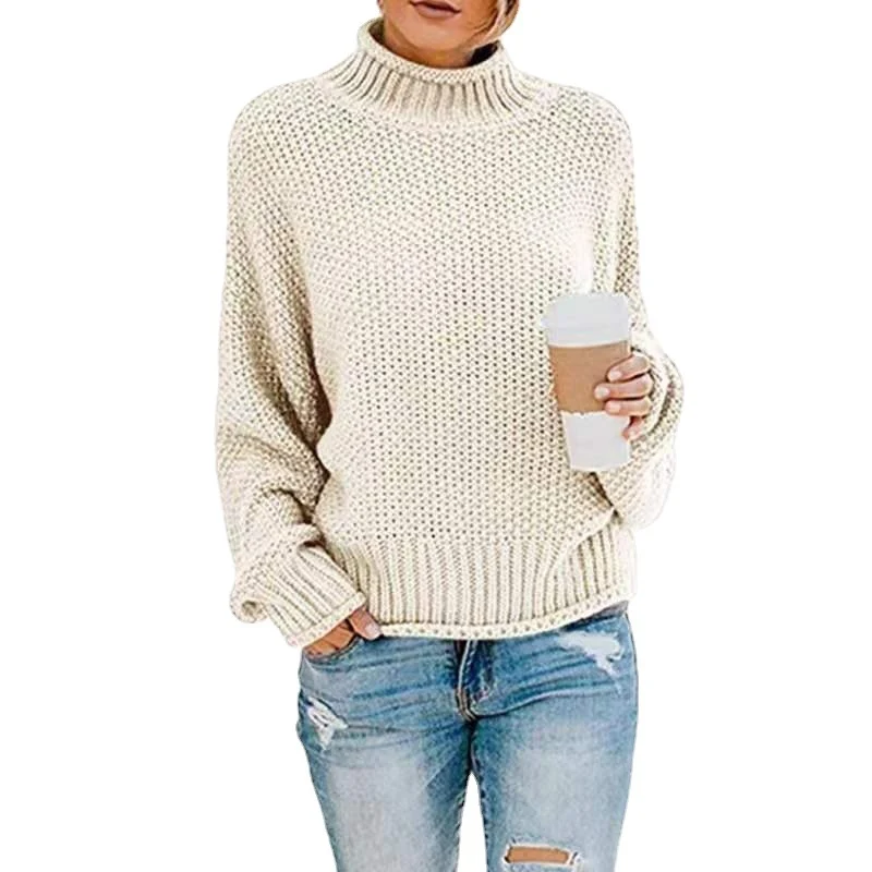 Damen Grobgestrickter Boxy-Rollkragenpullover mit strukturierter Waffeloptik und geripptem Saum Drune