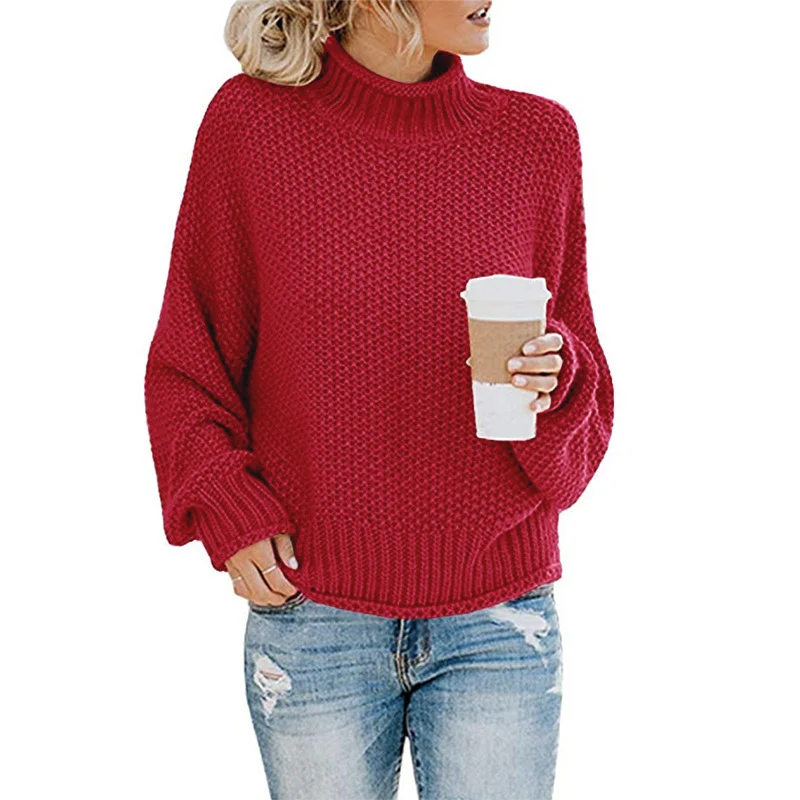 Damen Grobgestrickter Boxy-Rollkragenpullover mit strukturierter Waffeloptik und geripptem Saum Drune