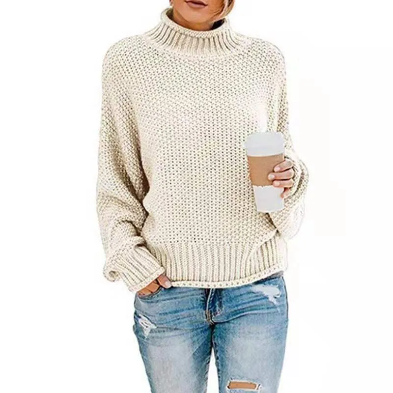 Damen Grobgestrickter Boxy-Rollkragenpullover mit strukturierter Waffeloptik und geripptem Saum Drune