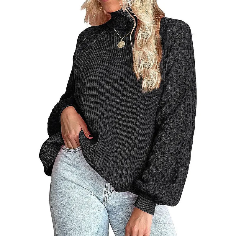 Damen Feinstrickpullover mit Rollkragen und voluminösen Zopfmuster-Ärmeln Drune