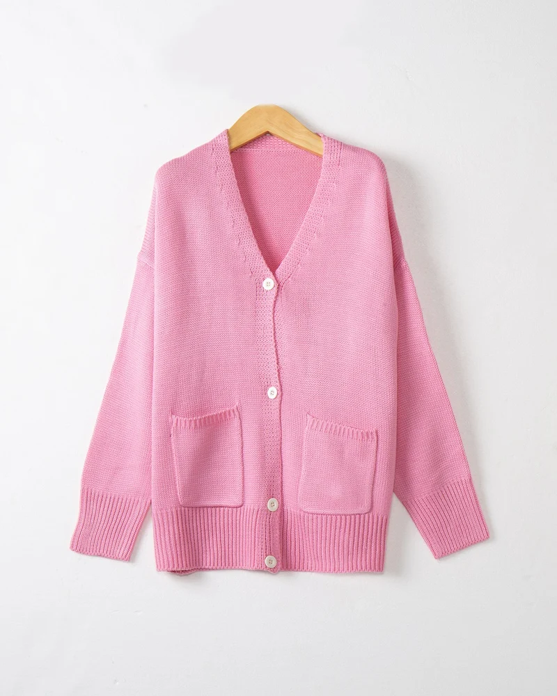 Damen Feiner Oversize-Strickcardigan mit V-Ausschnitt, Knopfleiste und aufgesetzten Eingrifftaschen Drune