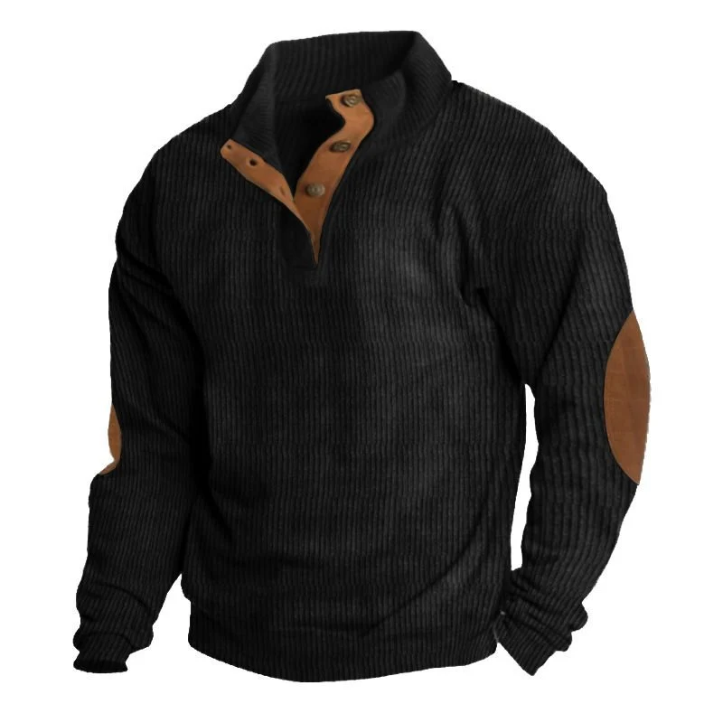 Herren Strukturierter Pullover mit Henley-Knopfleiste, Ellbogen-Patches und zweifarbigem Block Drune