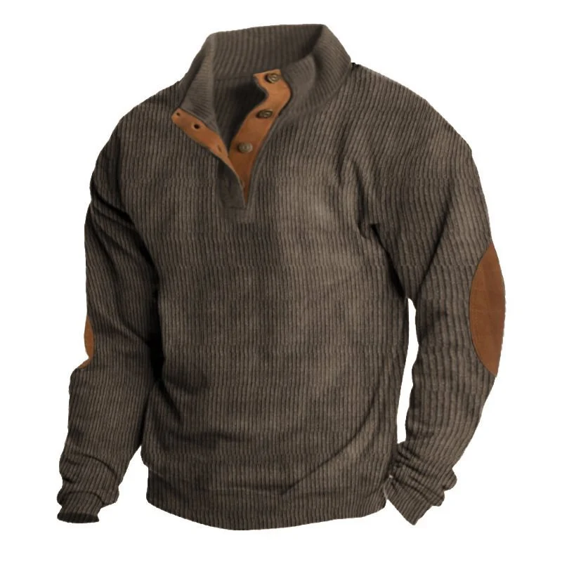 Herren Strukturierter Pullover mit Henley-Knopfleiste, Ellbogen-Patches und zweifarbigem Block Drune