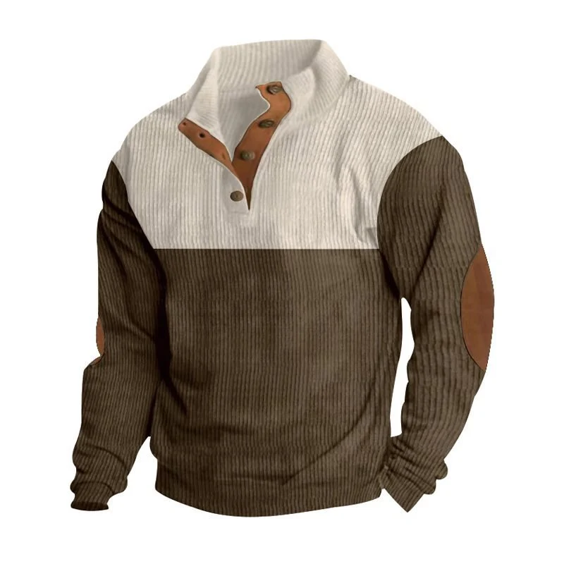 Herren Strukturierter Pullover mit Henley-Knopfleiste, Ellbogen-Patches und zweifarbigem Block Drune