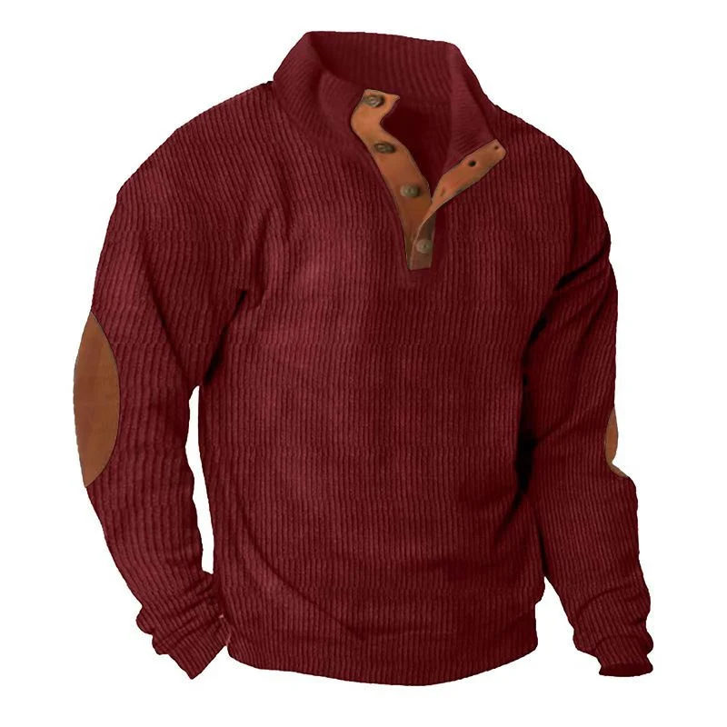 Herren Strukturierter Pullover mit Henley-Knopfleiste, Ellbogen-Patches und zweifarbigem Block Drune