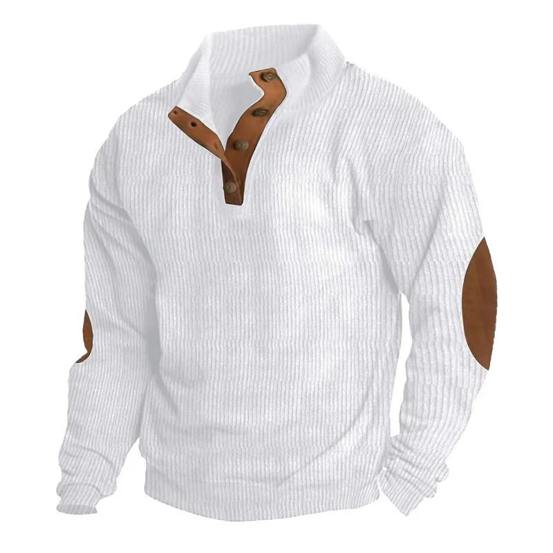 Herren Strukturierter Pullover mit Henley-Knopfleiste, Ellbogen-Patches und zweifarbigem Block Drune