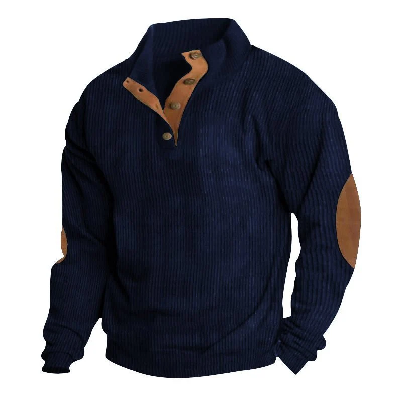 Herren Strukturierter Pullover mit Henley-Knopfleiste, Ellbogen-Patches und zweifarbigem Block Drune
