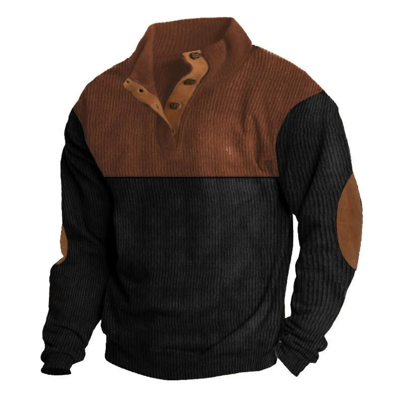Herren Strukturierter Pullover mit Henley-Knopfleiste, Ellbogen-Patches und zweifarbigem Block Drune