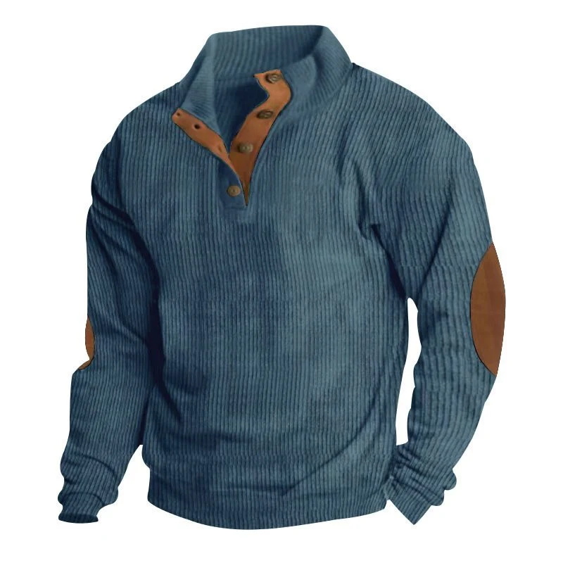 Herren Strukturierter Pullover mit Henley-Knopfleiste, Ellbogen-Patches und zweifarbigem Block Drune