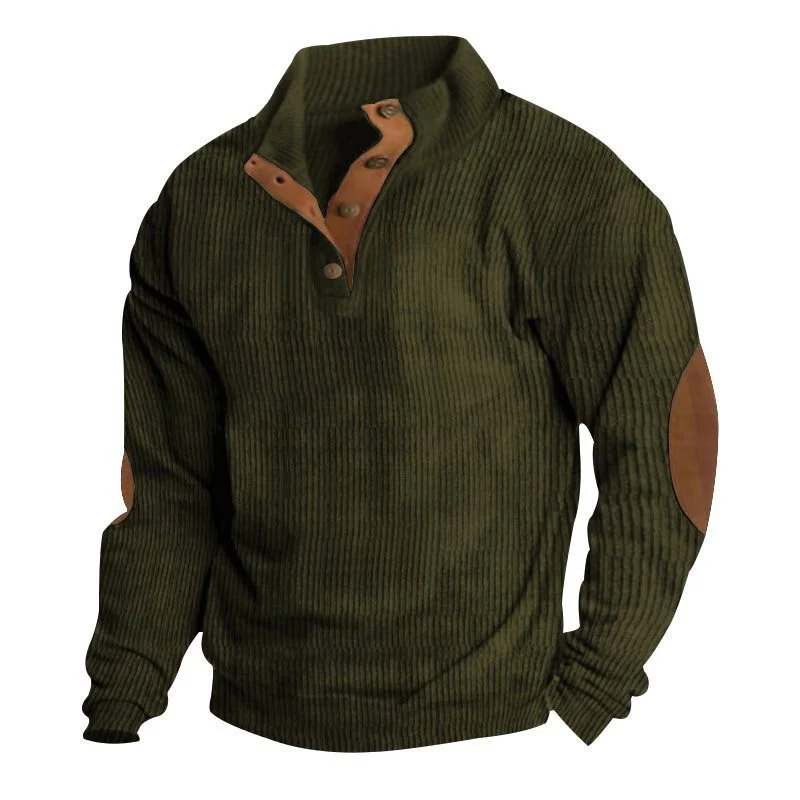 Herren Strukturierter Pullover mit Henley-Knopfleiste, Ellbogen-Patches und zweifarbigem Block Drune
