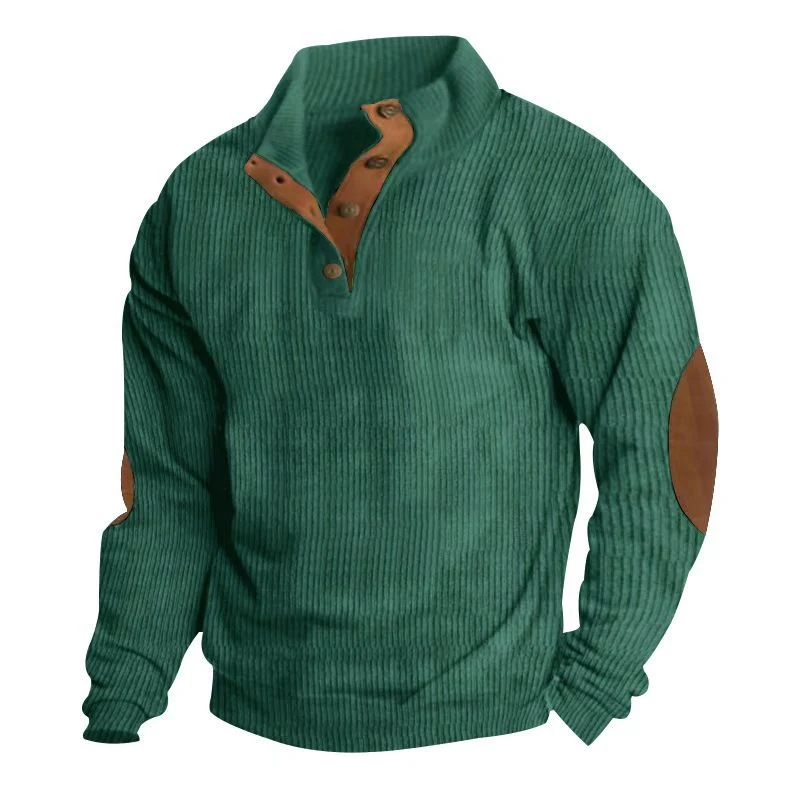 Herren Strukturierter Pullover mit Henley-Knopfleiste, Ellbogen-Patches und zweifarbigem Block Drune