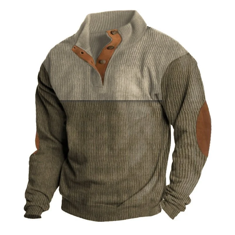 Herren Strukturierter Pullover mit Henley-Knopfleiste, Ellbogen-Patches und zweifarbigem Block Drune