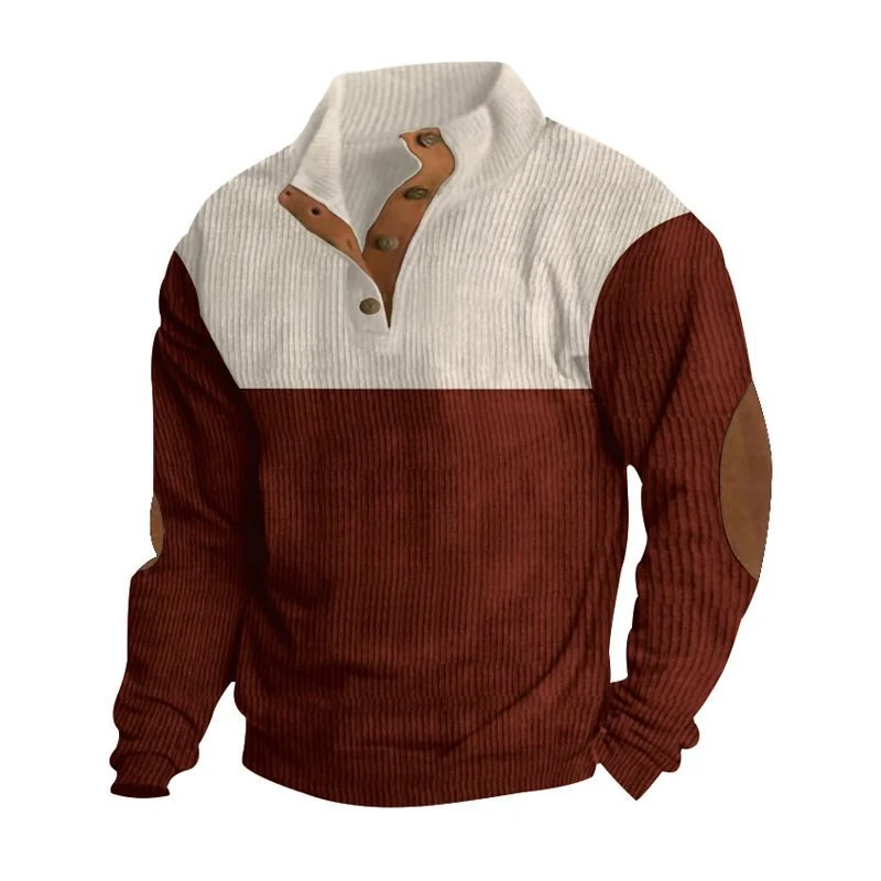 Herren Strukturierter Pullover mit Henley-Knopfleiste, Ellbogen-Patches und zweifarbigem Block Drune