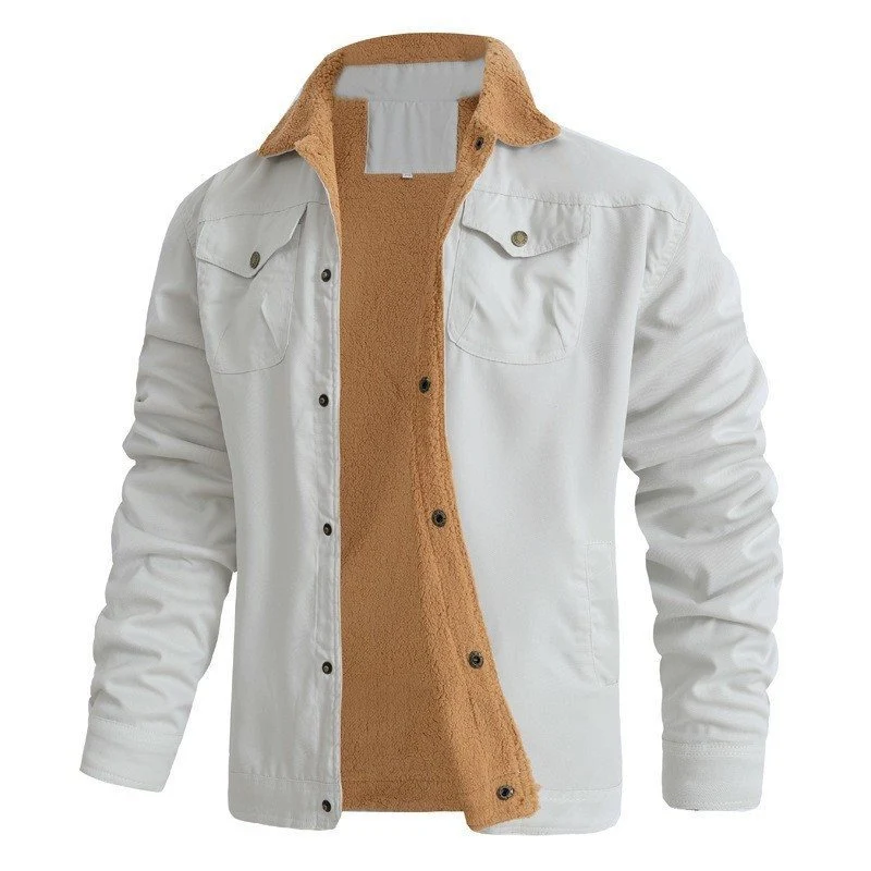 Herren Sherpa-gefütterte Canvas-Truckerjacke mit Teddyfell-Innenfutter und Hemdkragen Drune
