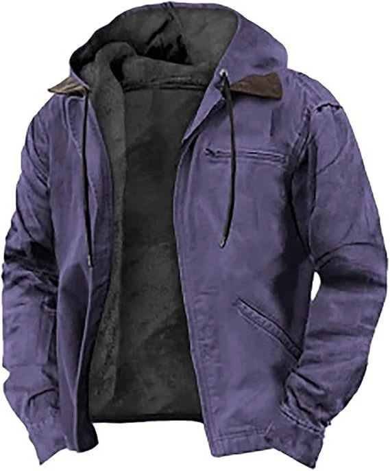 Herren Gefütterte Kapuzenjacke mit Teddyfutter, winddichtem Canvas und Reißverschlusstaschen Drune