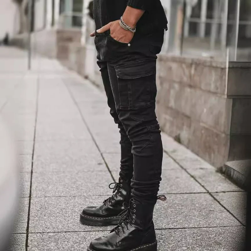 Herren Eng geschnittene Cargo-Jeans mit Stretch und Mehrfach-Taschen Drune
