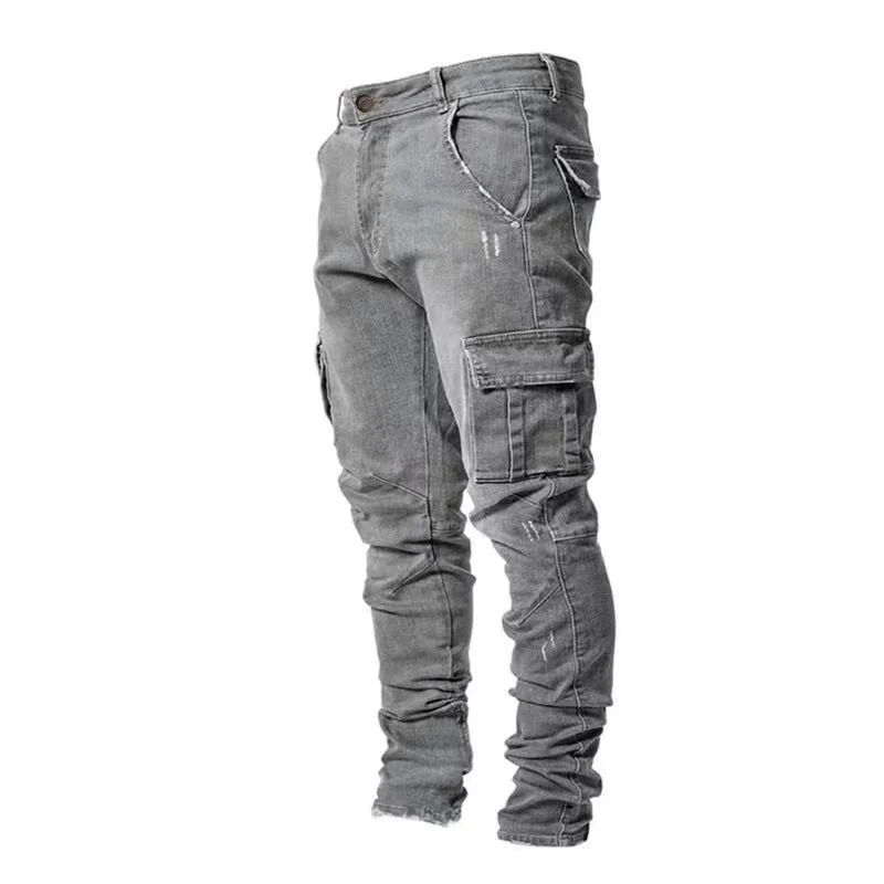 Herren Eng geschnittene Cargo-Jeans mit Stretch und Mehrfach-Taschen Drune