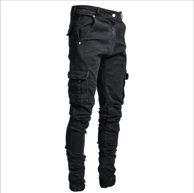 Herren Eng geschnittene Cargo-Jeans mit Stretch und Mehrfach-Taschen Drune