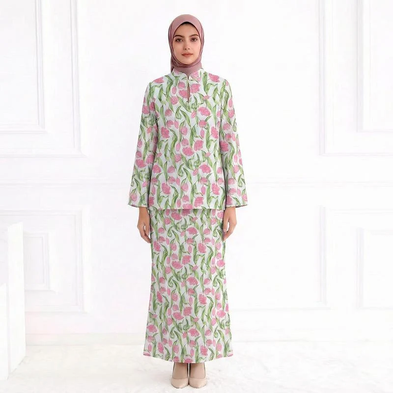 Damen Zweiteiliges Modest-Set aus Tunika mit Stehkragen und geradem Maxirock mit Blumenprint Drune