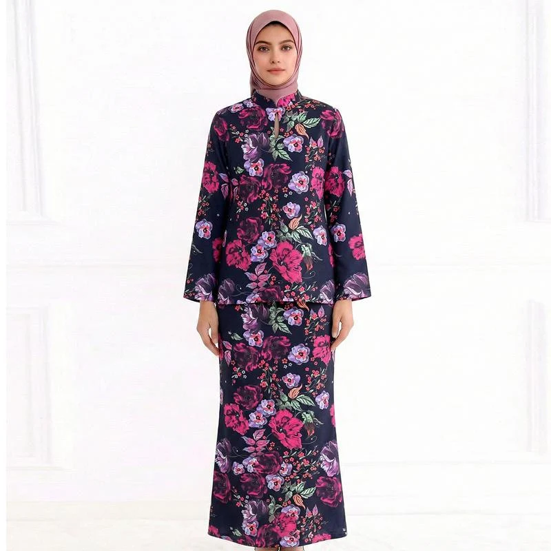 Damen Zweiteiliges Modest-Set aus Tunika mit Stehkragen und geradem Maxirock mit Blumenprint Drune