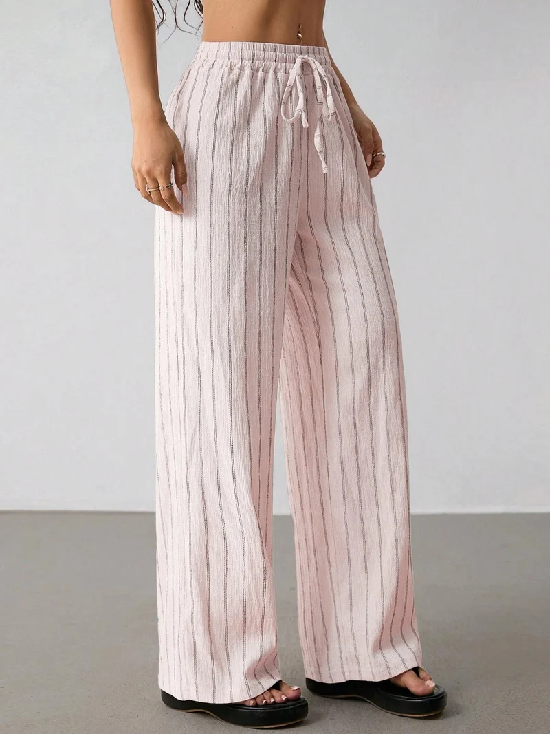 Damen Weite Strickhose mit hohem Bund und Kordelzug Drune