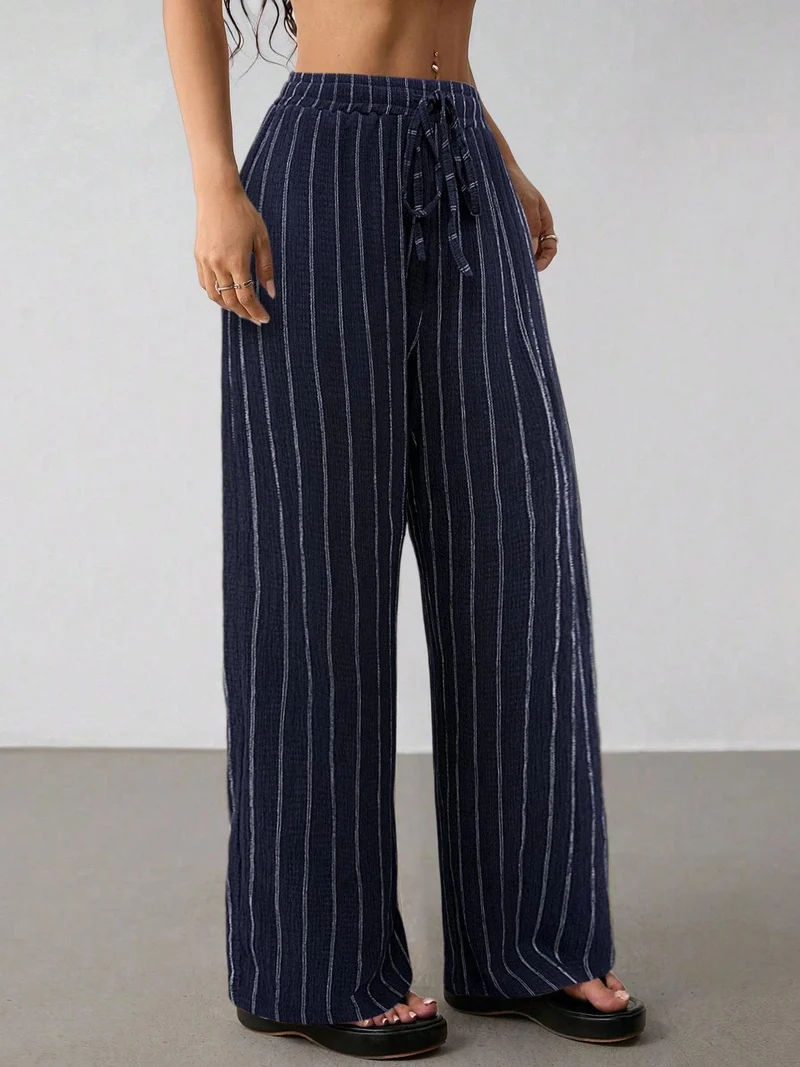 Damen Weite Strickhose mit hohem Bund und Kordelzug Drune