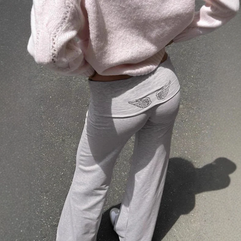 Damen Weite Palazzo-Yoga-Hose mit hohem Umschlagbund Drune