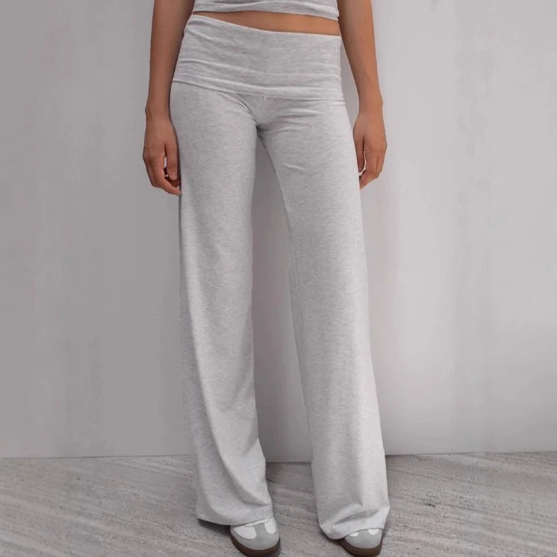 Damen Weite Palazzo-Yoga-Hose mit hohem Umschlagbund Drune