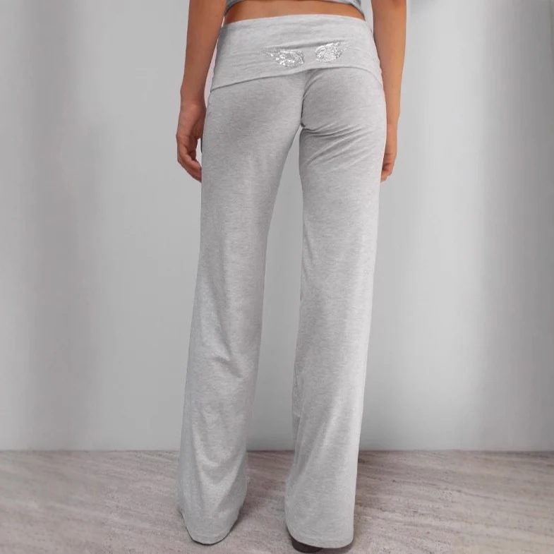 Damen Weite Palazzo-Yoga-Hose mit hohem Umschlagbund Drune