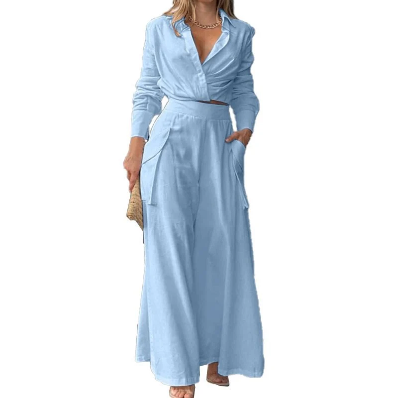 Damen Weite Palazzo-Hose mit extra weitem Bein, hoher Taille und Eingrifftaschen Drune
