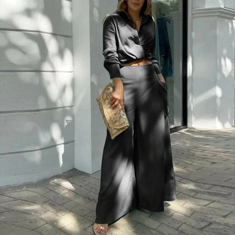 Damen Weite Palazzo-Hose mit extra weitem Bein, hoher Taille und Eingrifftaschen Drune