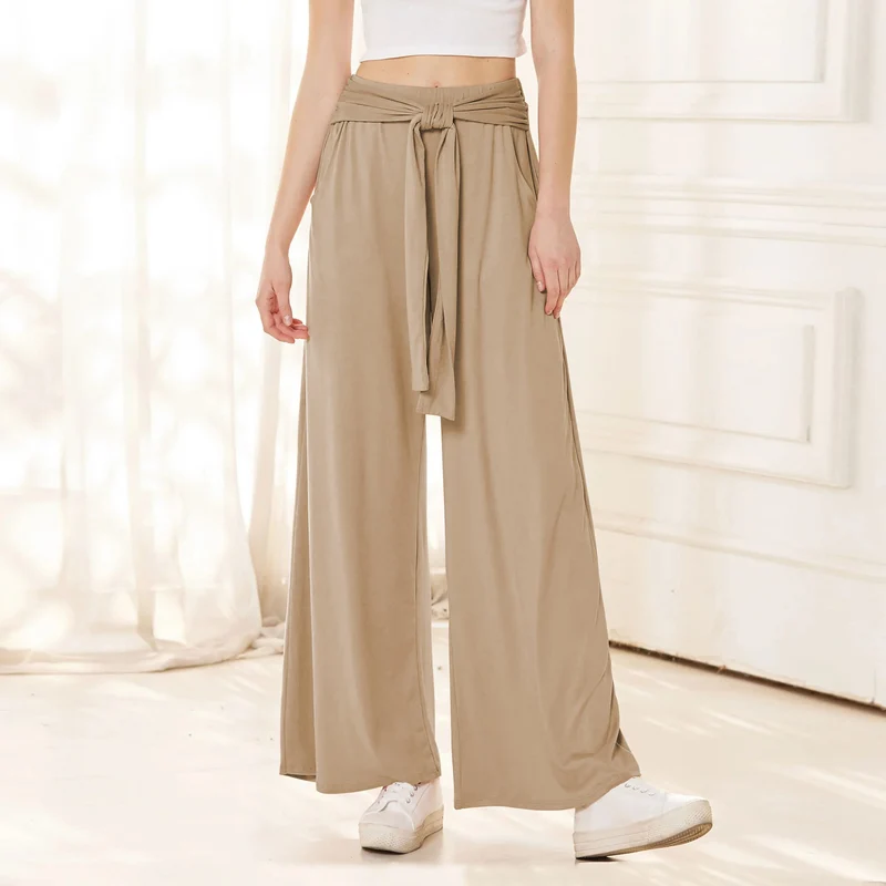 Damen Weite Jersey-Hose mit hohem Bund und Bindegürtel Drune