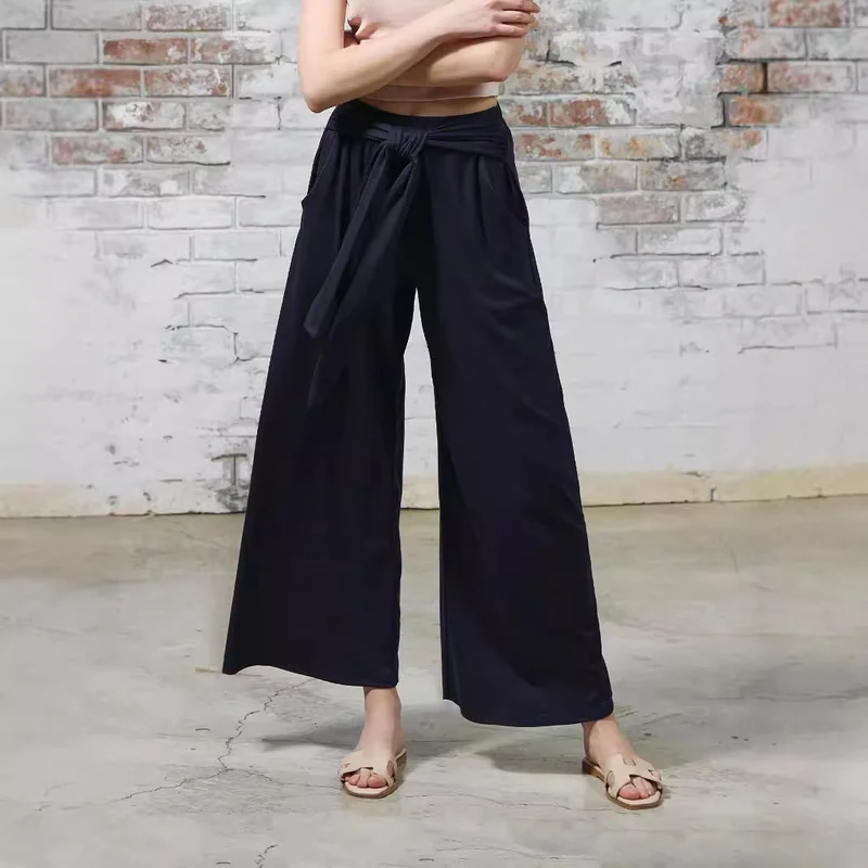 Damen Weite Jersey-Hose mit hohem Bund und Bindegürtel Drune