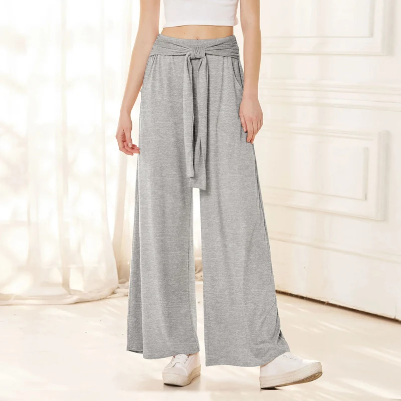 Damen Weite Jersey-Hose mit hohem Bund und Bindegürtel Drune