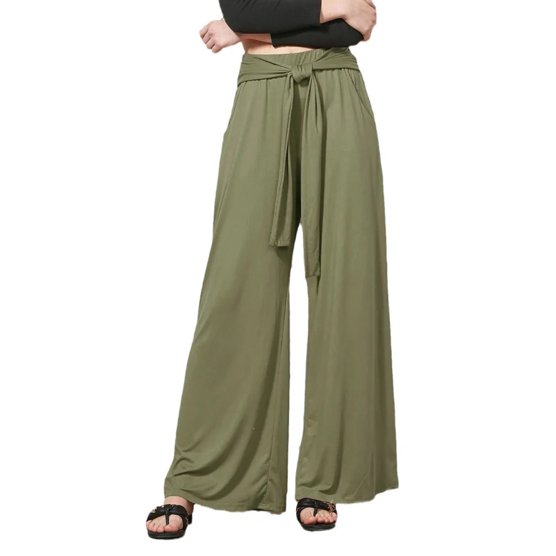 Damen Weite Jersey-Hose mit hohem Bund und Bindegürtel Drune