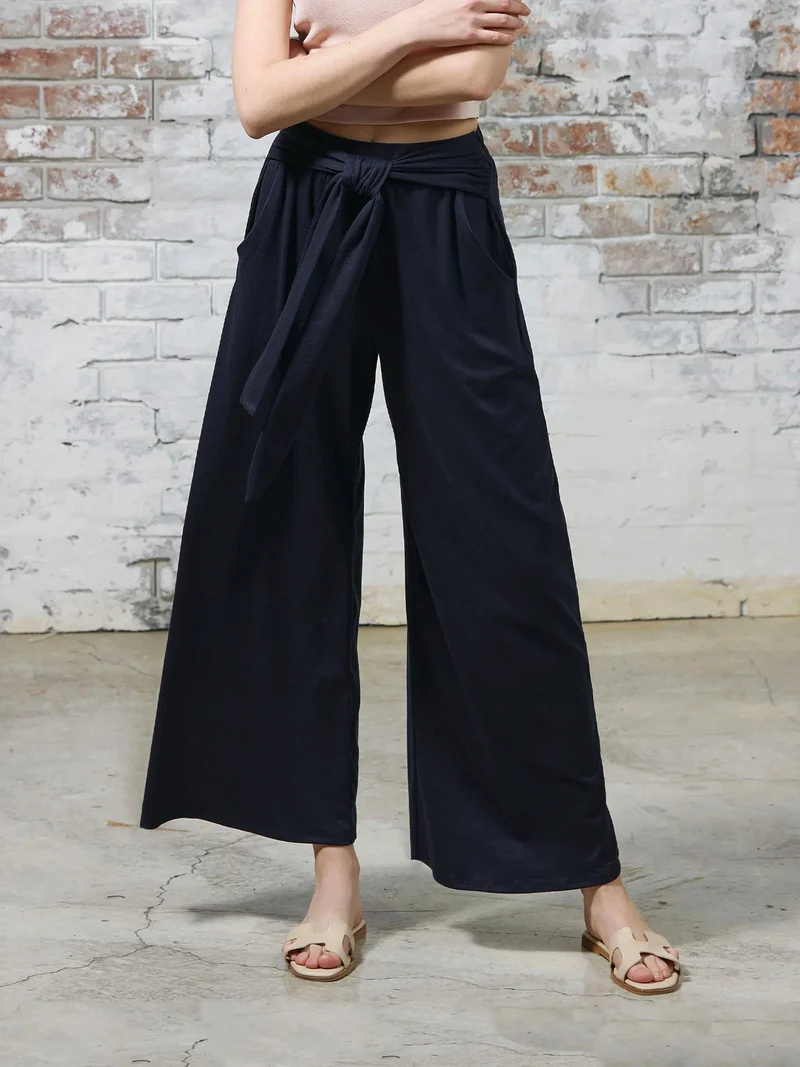 Damen Weite Jersey-Hose mit hohem Bund und Bindegürtel Drune