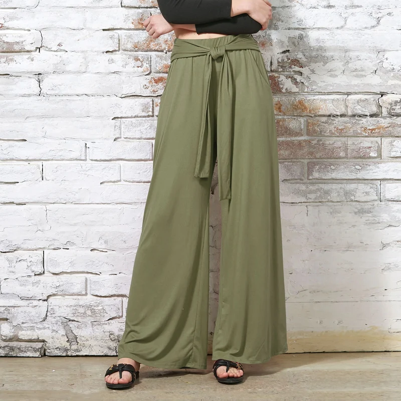 Damen Weite Jersey-Hose mit hohem Bund und Bindegürtel Drune