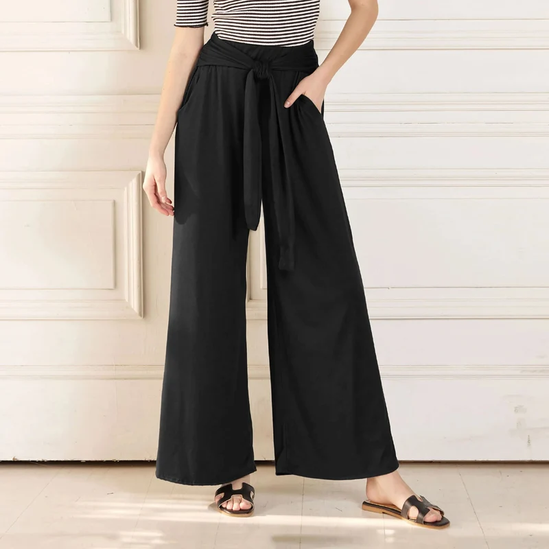 Damen Weite Jersey-Hose mit hohem Bund und Bindegürtel Drune
