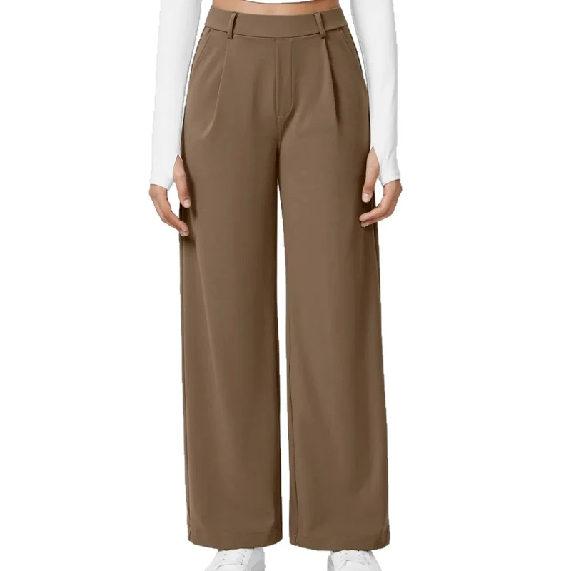Damen Weite High‑Waist Palazzo‑Hose mit Bundfalten und Eingrifftaschen Drune