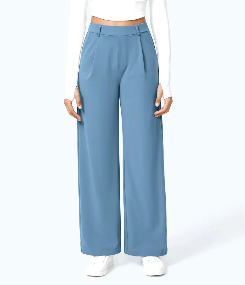 Damen Weite High‑Waist Palazzo‑Hose mit Bundfalten und Eingrifftaschen Drune