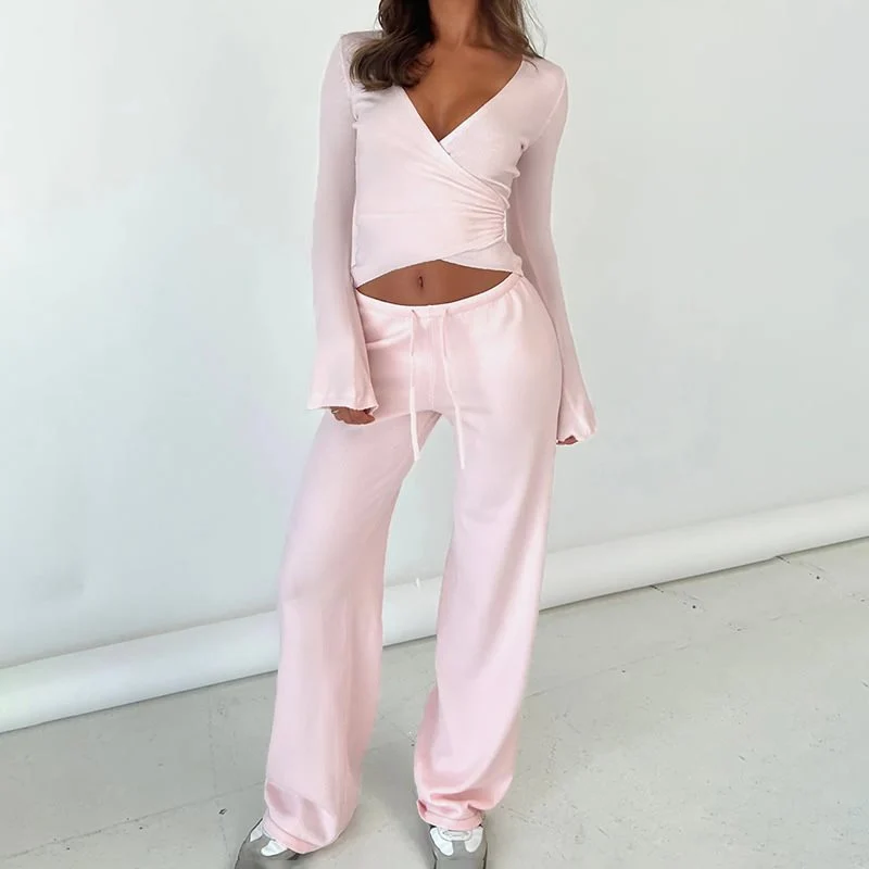 Damen Weite High-Waist Lounge-Hose aus Feinstrick mit Kordelzug Drune