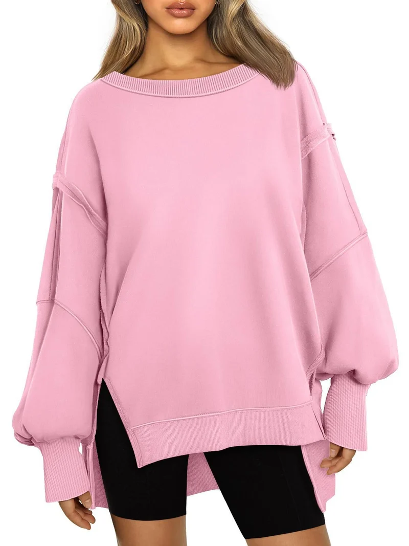 Damen Weiches Longline-Sweatshirt mit Ballonärmeln, seitlichen Schlitzen und geripptem Saum Drune