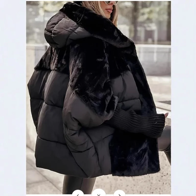 Damen Wattierter Oversize-Parka mit Kunstfellbesatz, Kapuze und Rippbündchen Drune