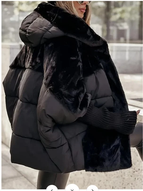 Damen Wattierter Oversize-Parka mit Kunstfellbesatz, Kapuze und Rippbündchen Drune