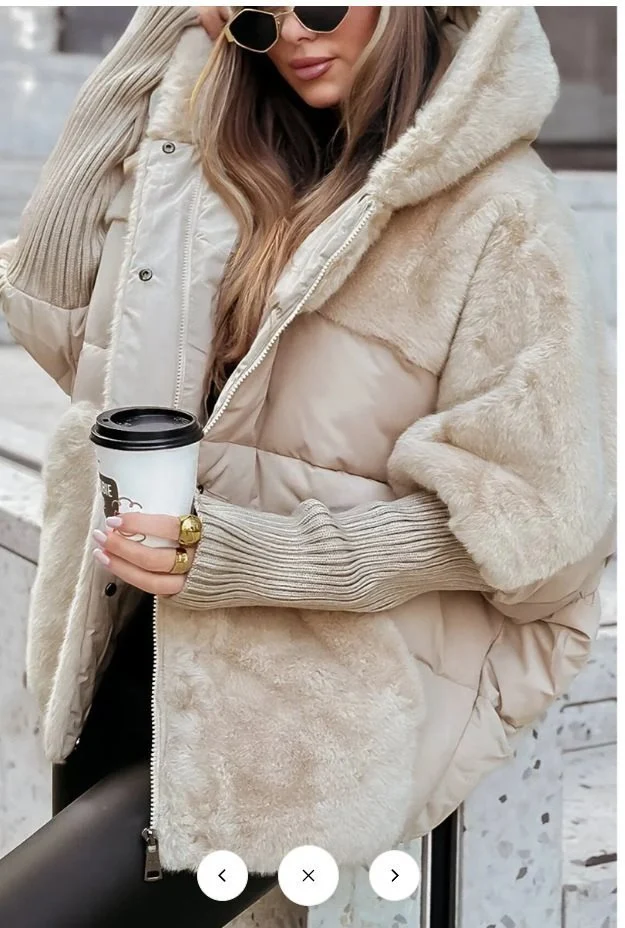 Damen Wattierter Oversize-Parka mit Kunstfellbesatz, Kapuze und Rippbündchen Drune