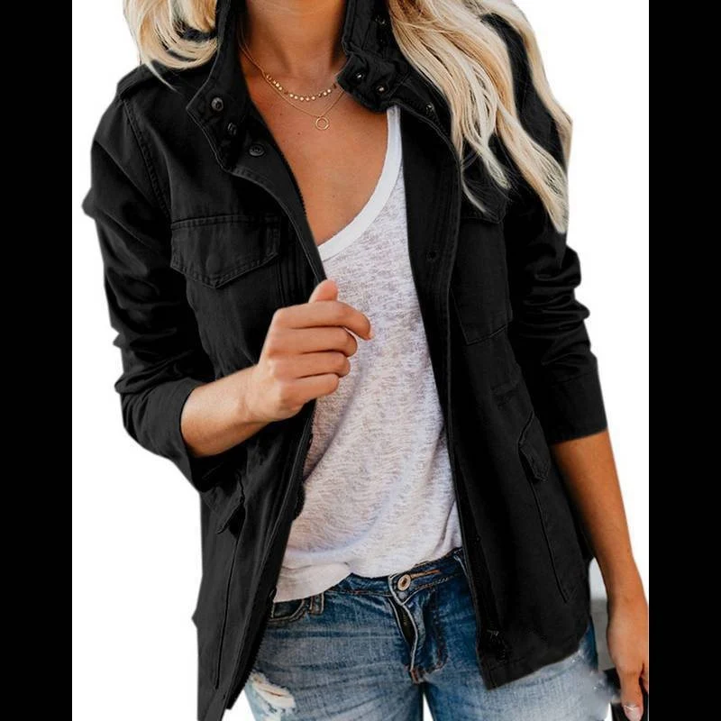 Damen Utility-Fieldjacke mit Stehkragen, aufgesetzten Taschen und Taillenzug Drune